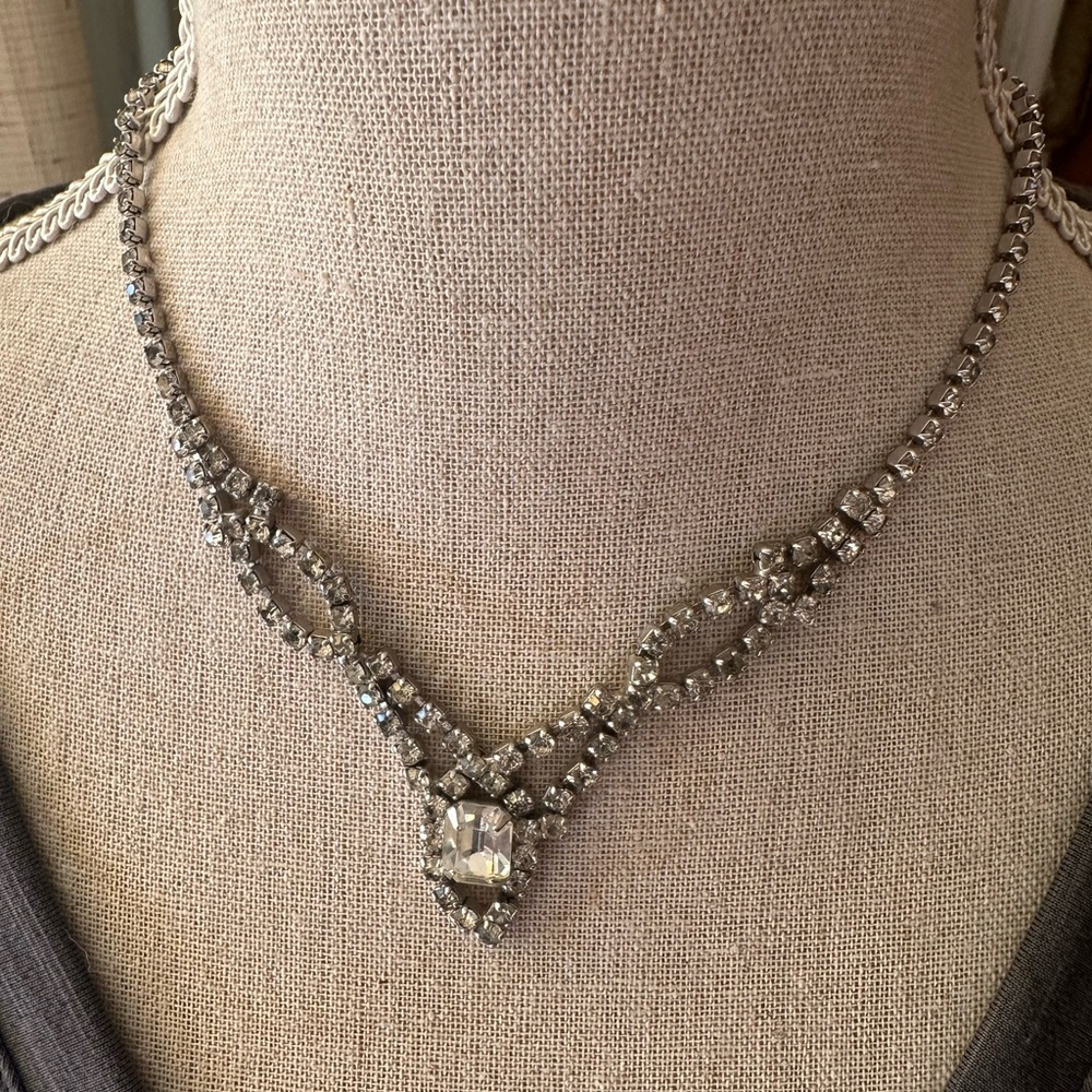 Estate Necklace Elegant Full Crystal Choker Collar Statement 4 Women Hook Clasp